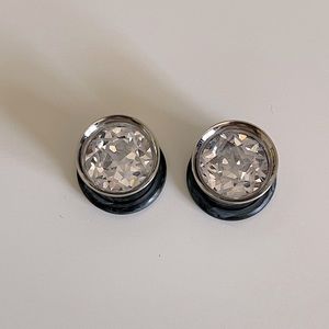 Surgical steel clear crystal tunnels single flare body jewelry earrings